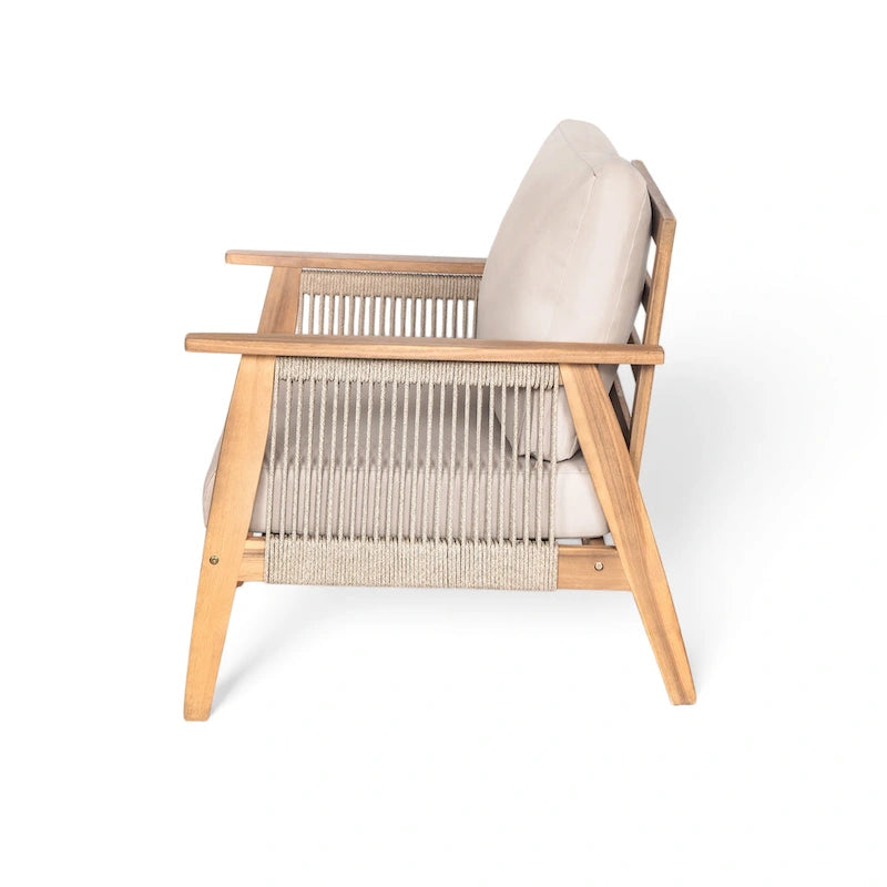 Ensemble de sofa d'extérieur sectionnel 4 pièces en bois d'acacia et corde