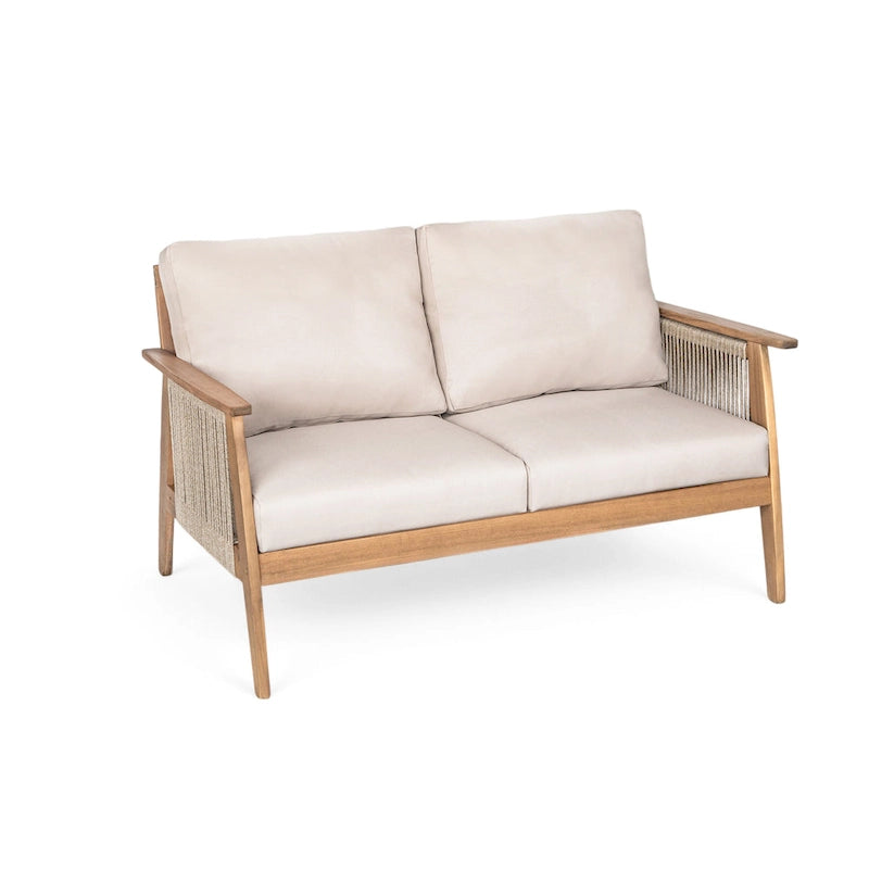 Ensemble de sofa d'extérieur sectionnel 4 pièces en bois d'acacia et corde
