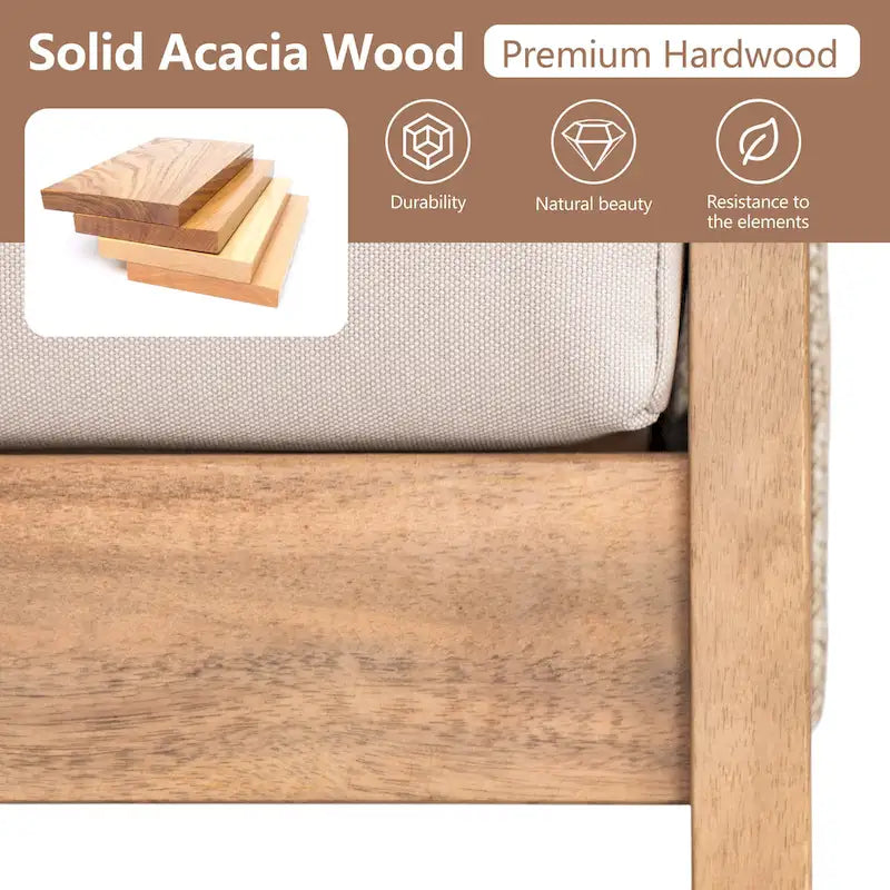Ensemble de sofa d'extérieur sectionnel 4 pièces en bois d'acacia et corde