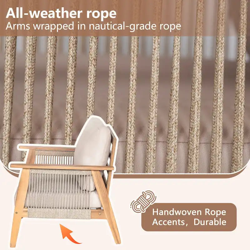Ensemble de sofa d'extérieur sectionnel 4 pièces en bois d'acacia et corde