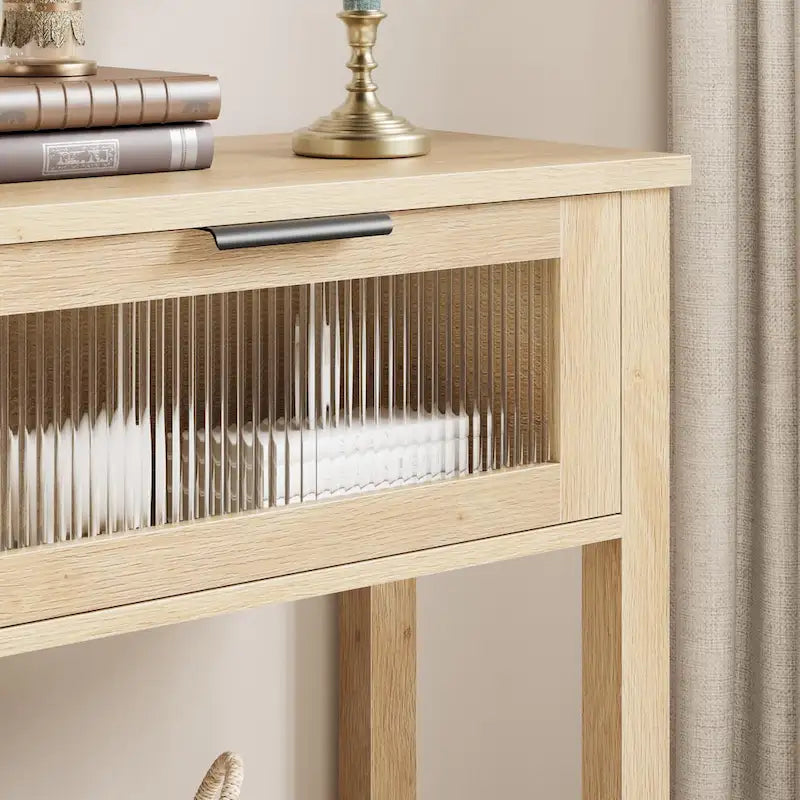 Console de ferme avec 2 tiroirs en verre et étagère pour entrée, salon