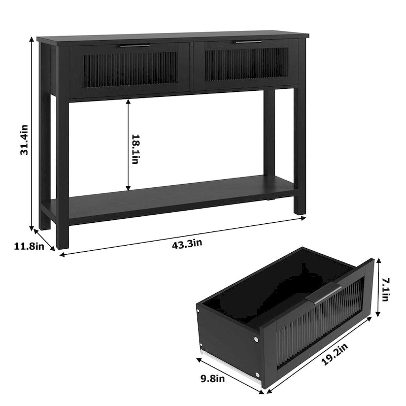 Console de ferme avec 2 tiroirs en verre et étagère pour entrée, salon