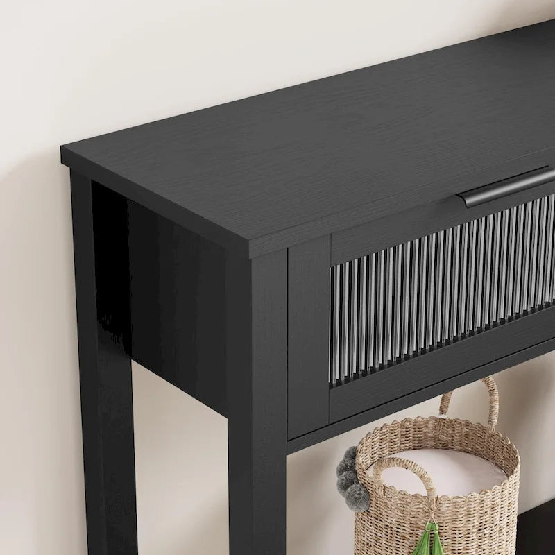 Console de ferme avec 2 tiroirs en verre et étagère pour entrée, salon