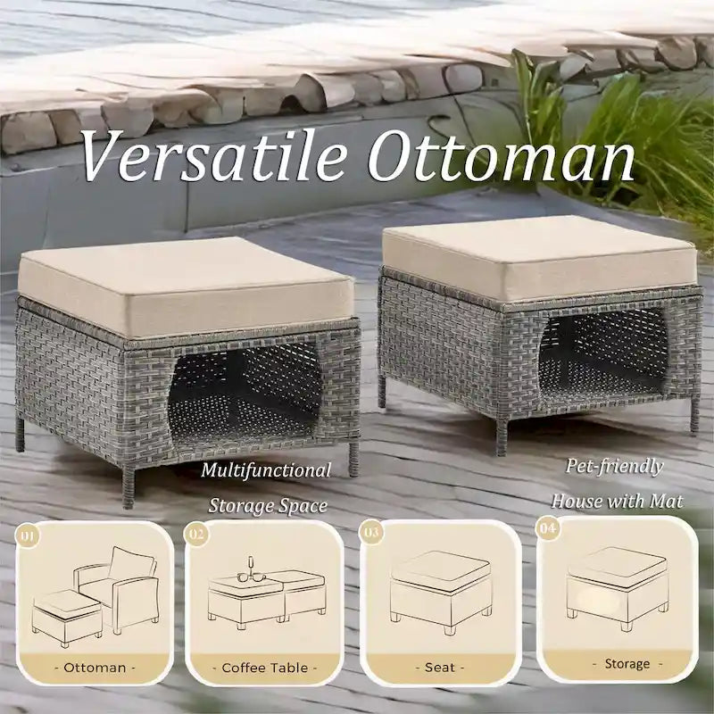 Ensemble de mobilier de jardin en osier 8 pièces avec fauteuil pivotant et pouf de patio
