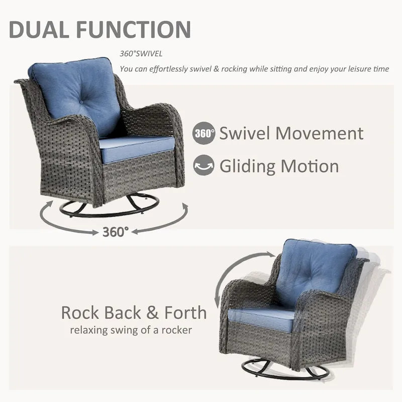 Ensemble de mobilier de jardin en osier 8 pièces avec fauteuil pivotant et pouf de patio