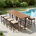 Ensemble repas d'extérieur 10 pièces pliable hauteur comptoir avec 8 tabourets rembourrés, 2 tables pliables en bois d'acacia