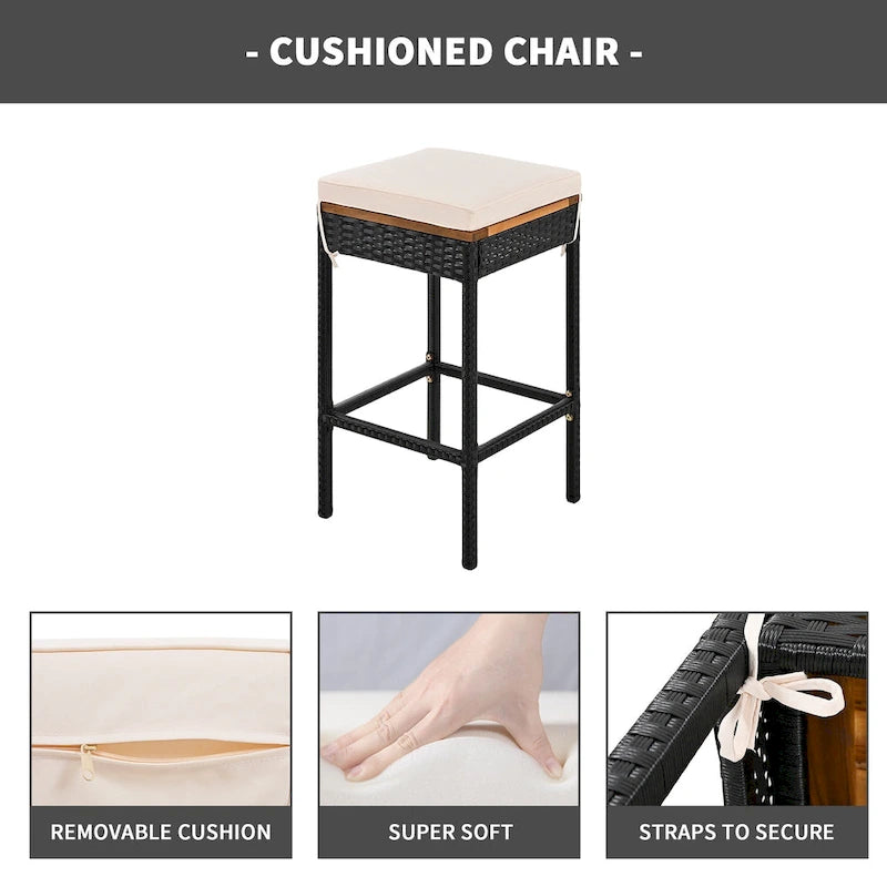 Ensemble repas d'extérieur 10 pièces pliable hauteur comptoir avec 8 tabourets rembourrés, 2 tables pliables en bois d'acacia