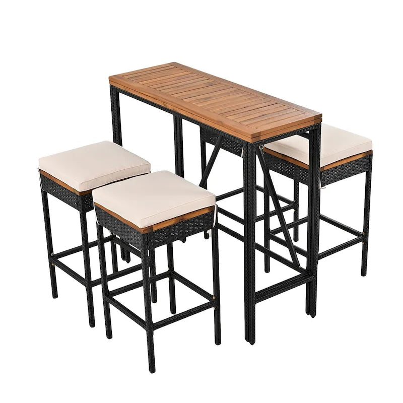 Ensemble repas d'extérieur 10 pièces pliable hauteur comptoir avec 8 tabourets rembourrés, 2 tables pliables en bois d'acacia