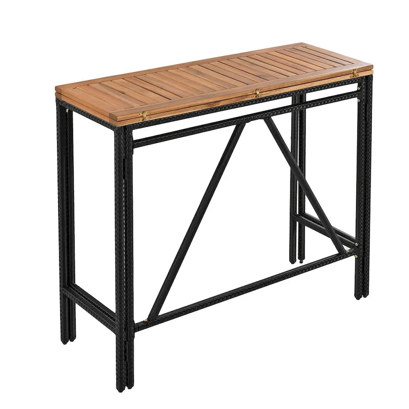 Ensemble repas d'extérieur 10 pièces pliable hauteur comptoir avec 8 tabourets rembourrés, 2 tables pliables en bois d'acacia