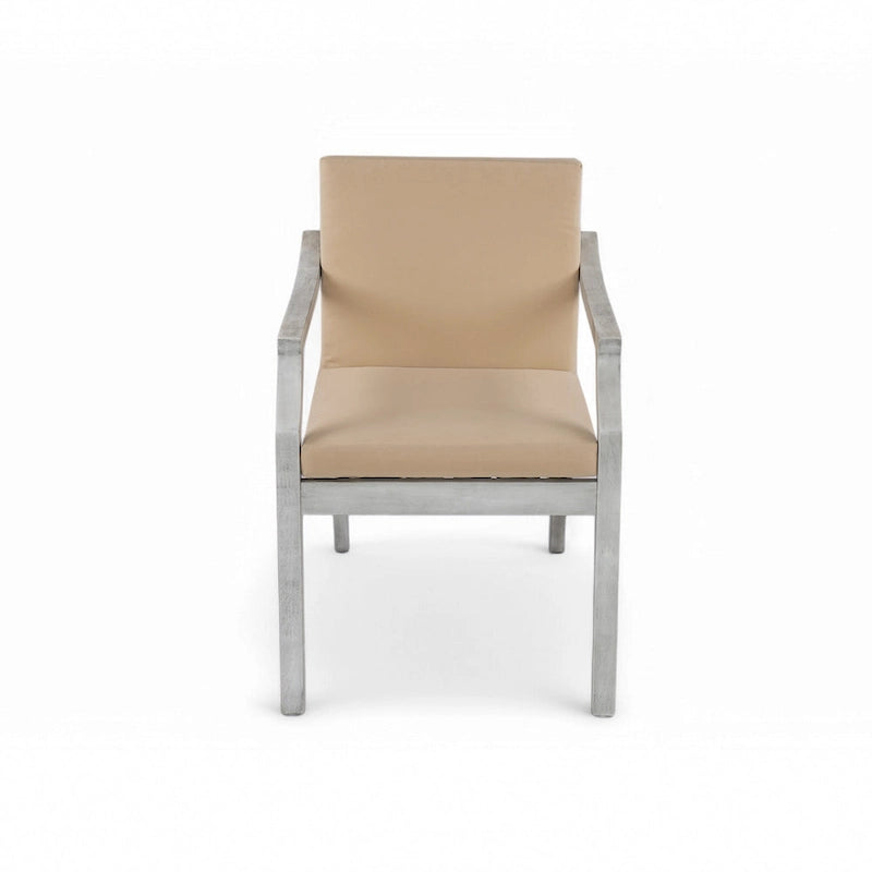 Ensemble de salle à manger rond 5 pièces en bois d'acacia pour patio avec trou pour parasol et 4 fauteuils rembourrés