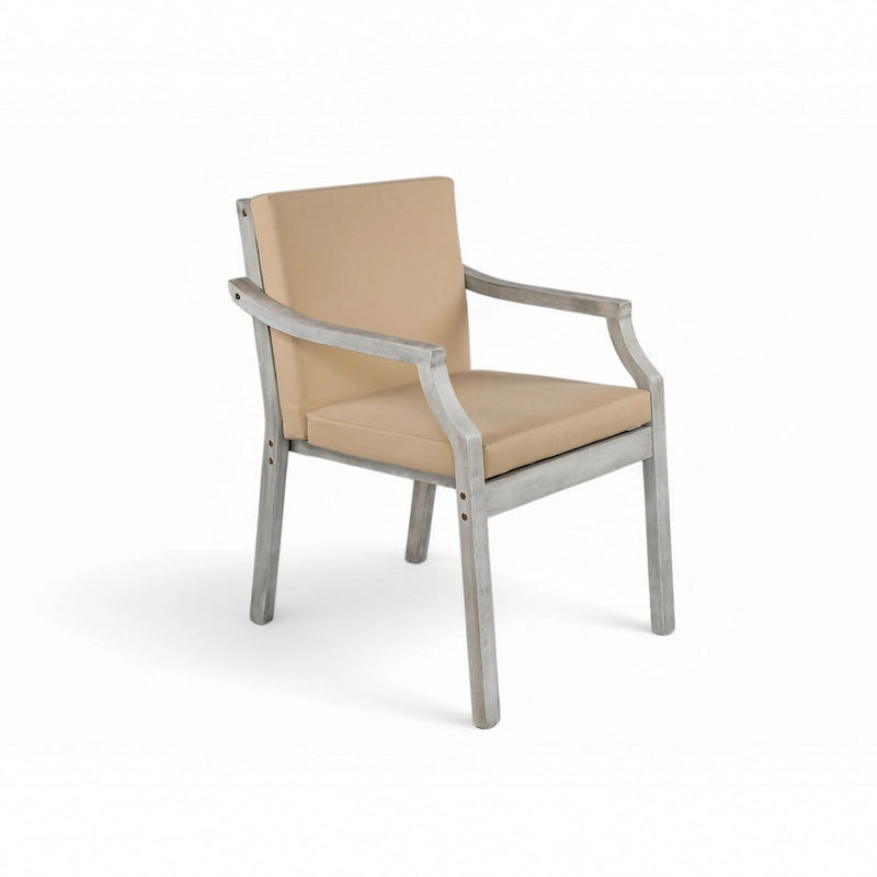 Ensemble de salle à manger rond 5 pièces en bois d'acacia pour patio avec trou pour parasol et 4 fauteuils rembourrés