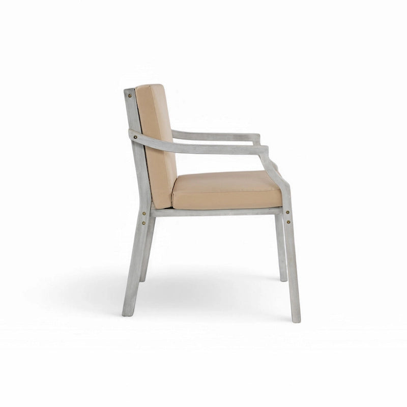 Ensemble de salle à manger rond 5 pièces en bois d'acacia pour patio avec trou pour parasol et 4 fauteuils rembourrés