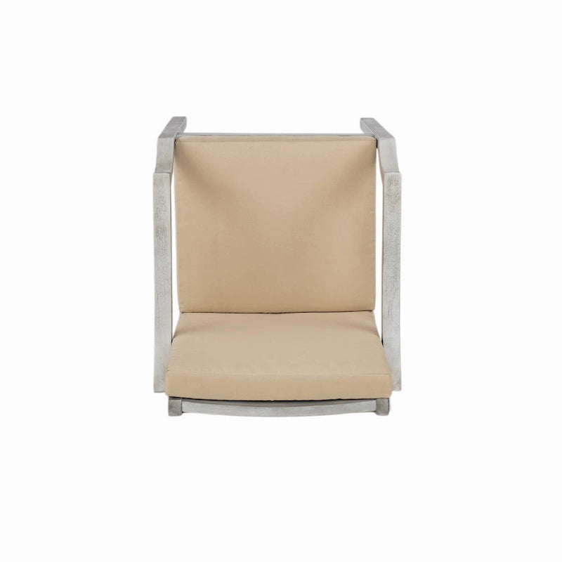 Ensemble de salle à manger rond 5 pièces en bois d'acacia pour patio avec trou pour parasol et 4 fauteuils rembourrés