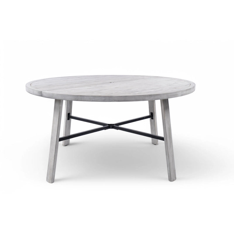 Ensemble de salle à manger rond 5 pièces en bois d'acacia pour patio avec trou pour parasol et 4 fauteuils rembourrés