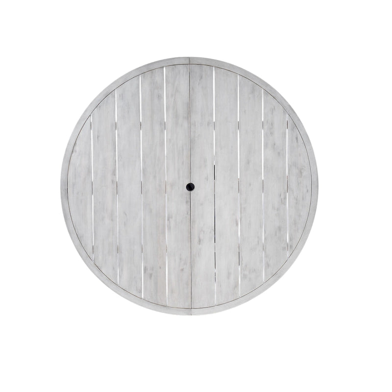Ensemble de salle à manger rond 5 pièces en bois d'acacia pour patio avec trou pour parasol et 4 fauteuils rembourrés