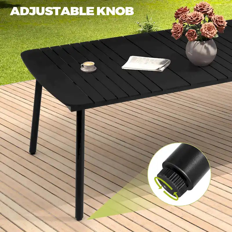 Table de salle à manger de patio 7/9 pièces, table d'extérieur rectangulaire en aluminium avec chaises pliantes