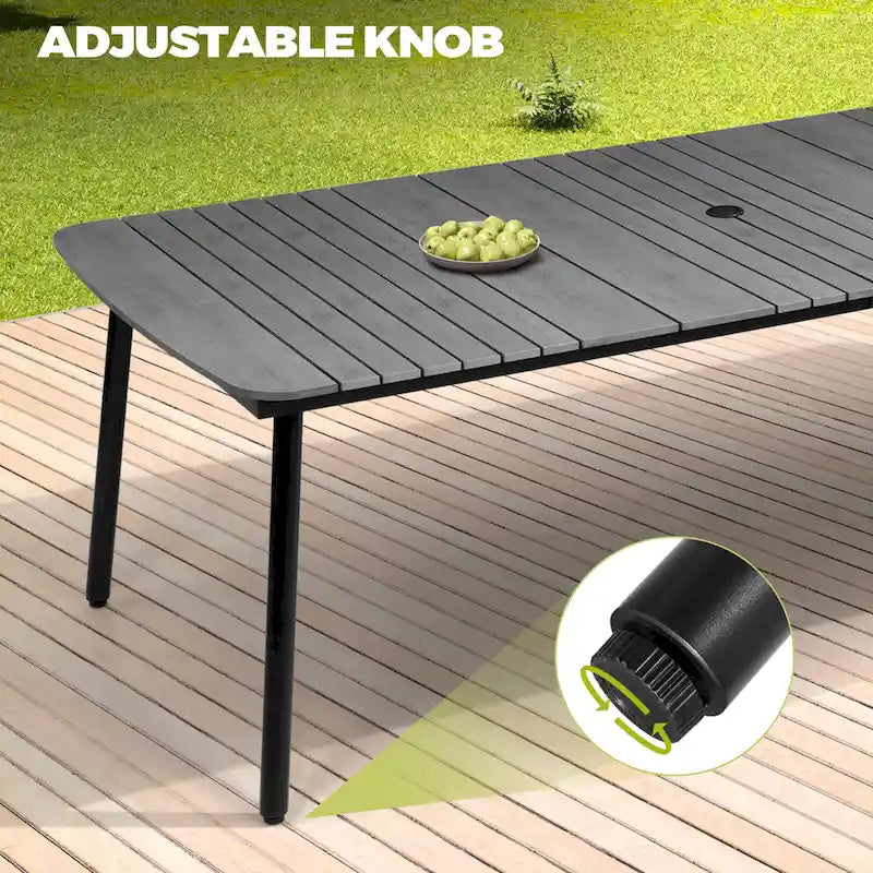 Table de salle à manger de patio 7/9 pièces, table d'extérieur rectangulaire en aluminium avec chaises pliantes