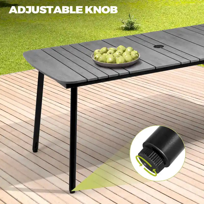 Table de salle à manger de patio 7/9 pièces, table d'extérieur rectangulaire en aluminium avec chaises pliantes