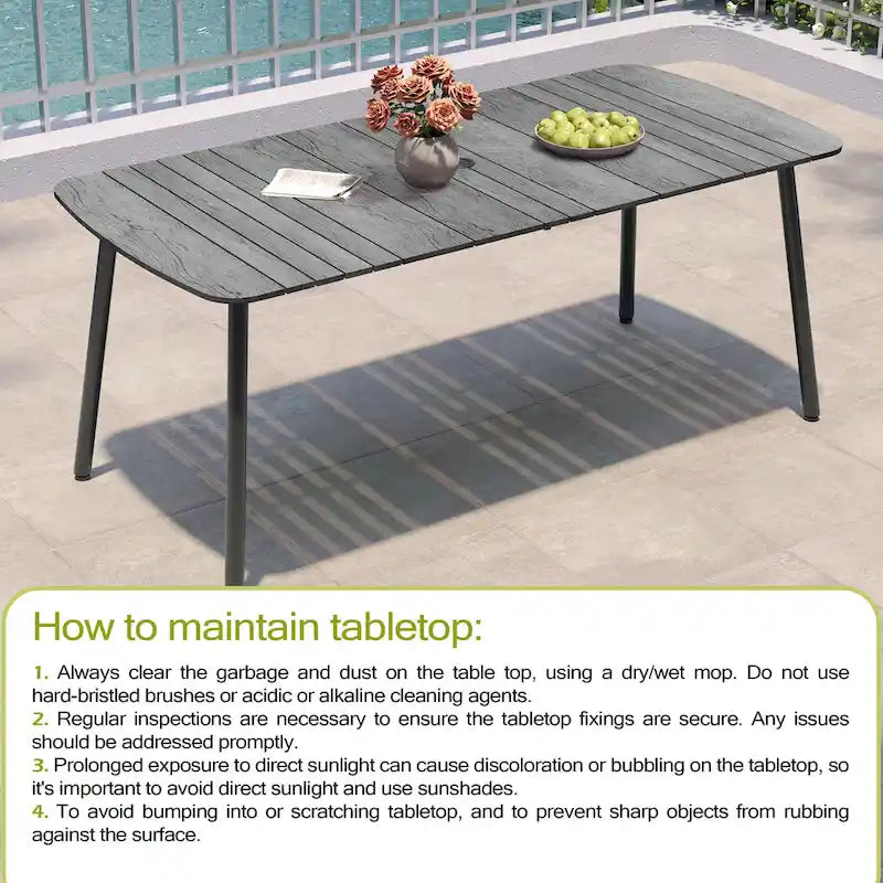Table de salle à manger de patio 7/9 pièces, table d'extérieur rectangulaire en aluminium avec chaises pliantes