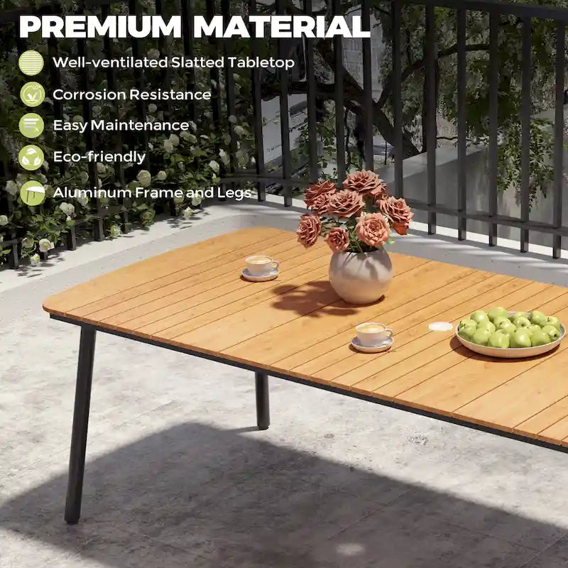 Table de salle à manger de patio 7/9 pièces, table d'extérieur rectangulaire en aluminium avec chaises pliantes