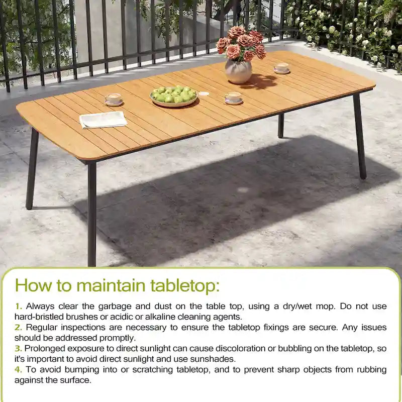 Table de salle à manger de patio 7/9 pièces, table d'extérieur rectangulaire en aluminium avec chaises pliantes