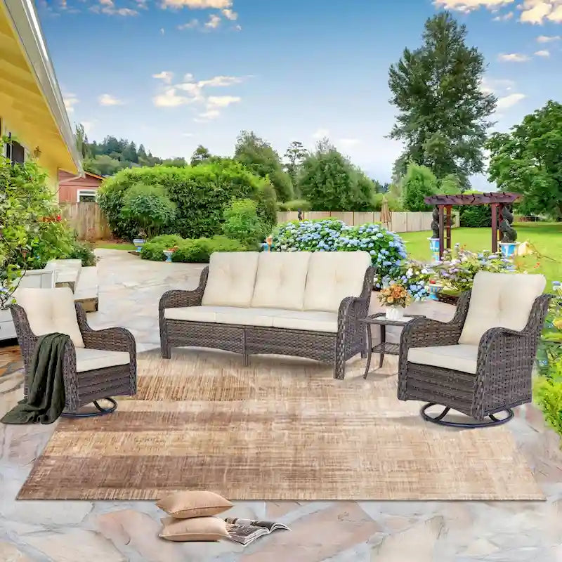 Salons de jardin en osier hauts pour l'extérieur avec fauteuils pivotants