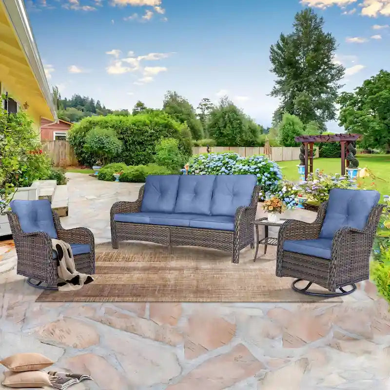 High Back Wicker Outdoor Patio Conversation Sets with Swivel Chairs