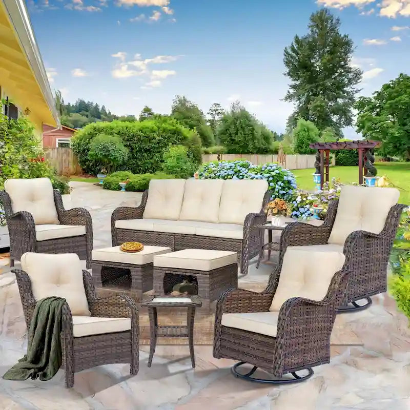 Salons de jardin en osier hauts pour l'extérieur avec fauteuils pivotants