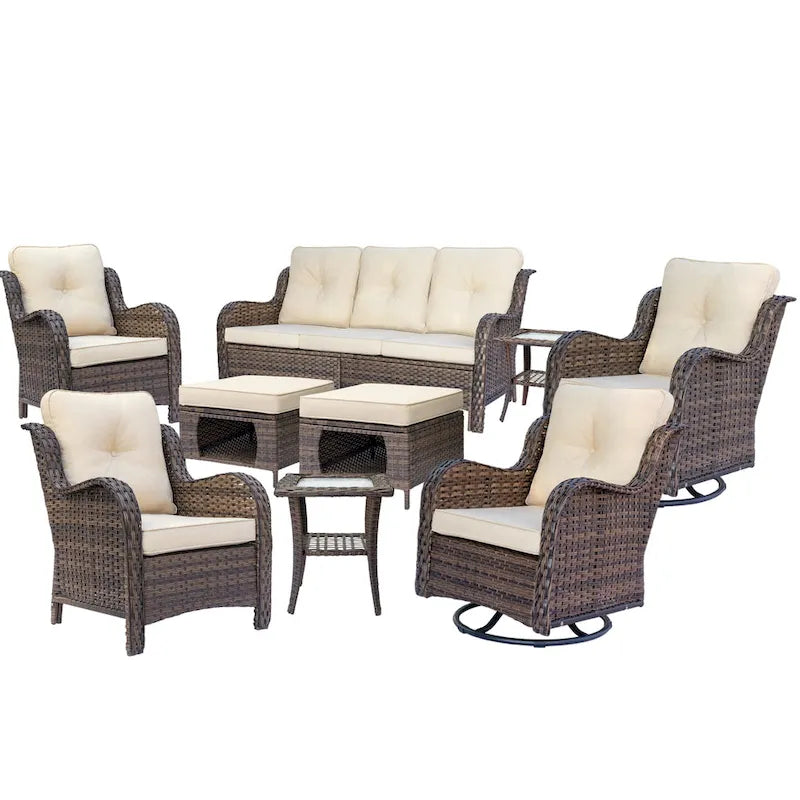 Salons de jardin en osier hauts pour l'extérieur avec fauteuils pivotants