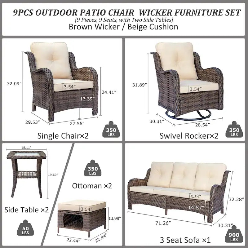 Salons de jardin en osier hauts pour l'extérieur avec fauteuils pivotants