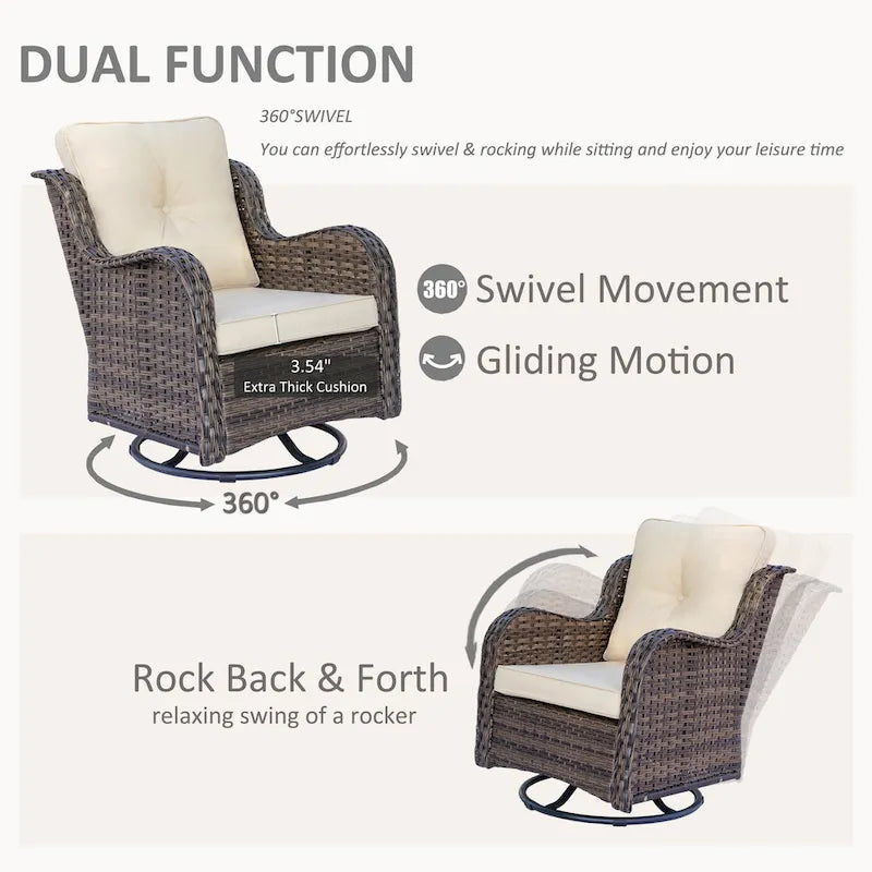 Salons de jardin en osier hauts pour l'extérieur avec fauteuils pivotants