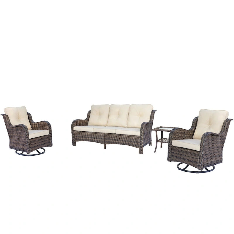 Salons de jardin en osier hauts pour l'extérieur avec fauteuils pivotants