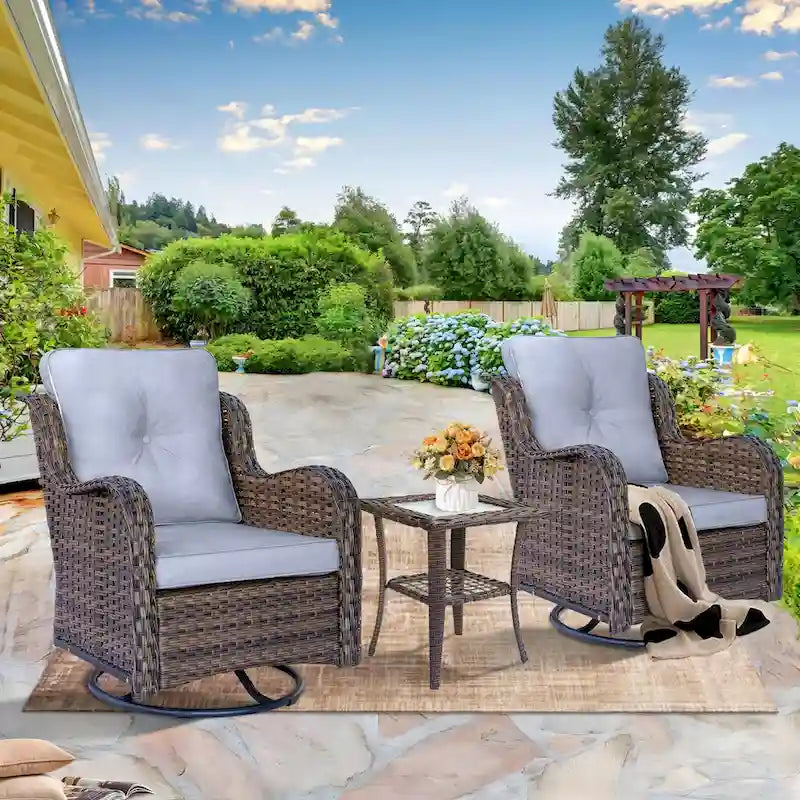 Salons de jardin en osier hauts pour l'extérieur avec fauteuils pivotants