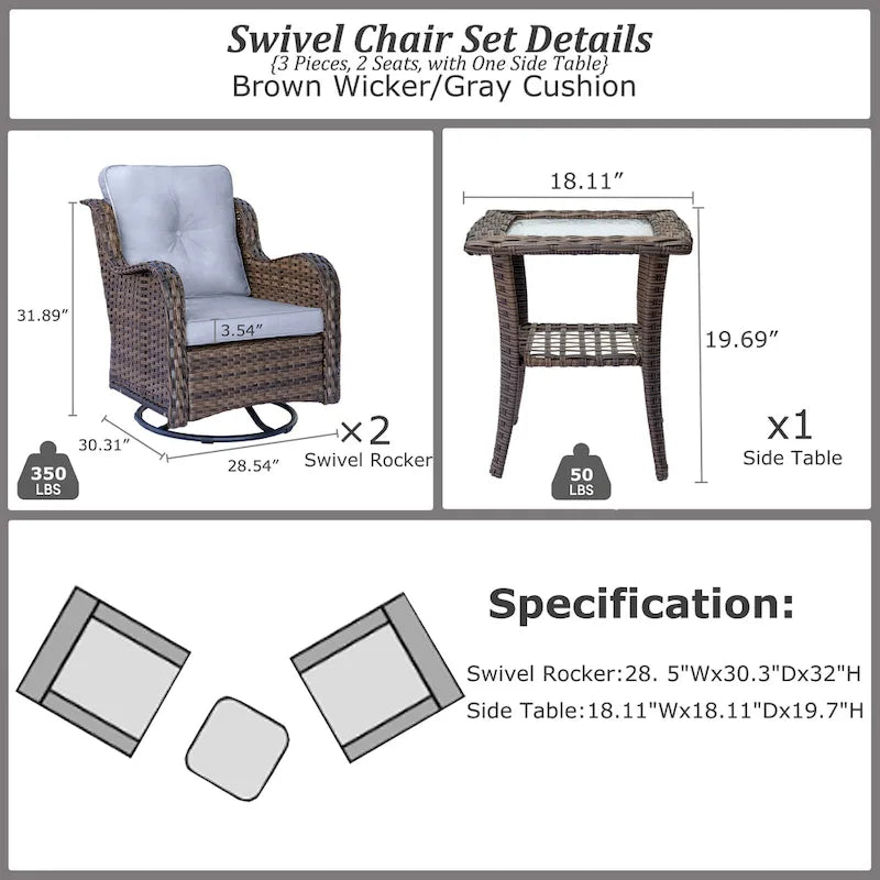 Salons de jardin en osier hauts pour l'extérieur avec fauteuils pivotants