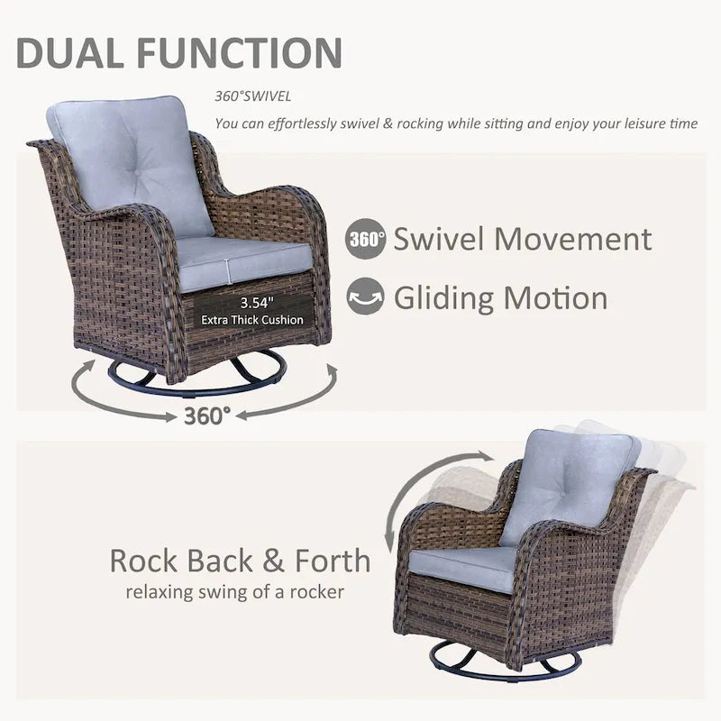 Salons de jardin en osier hauts pour l'extérieur avec fauteuils pivotants