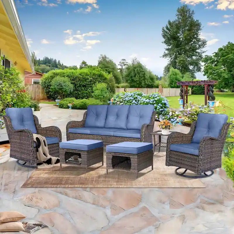 Salons de jardin en osier hauts pour l'extérieur avec fauteuils pivotants