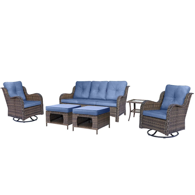 Salons de jardin en osier hauts pour l'extérieur avec fauteuils pivotants