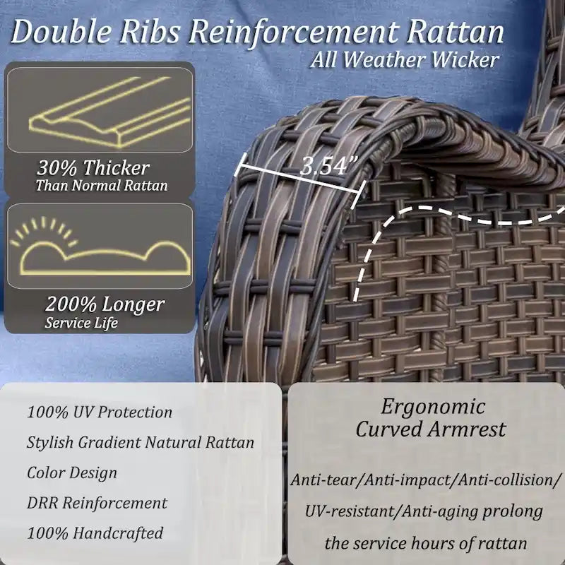 Salons de jardin en osier hauts pour l'extérieur avec fauteuils pivotants