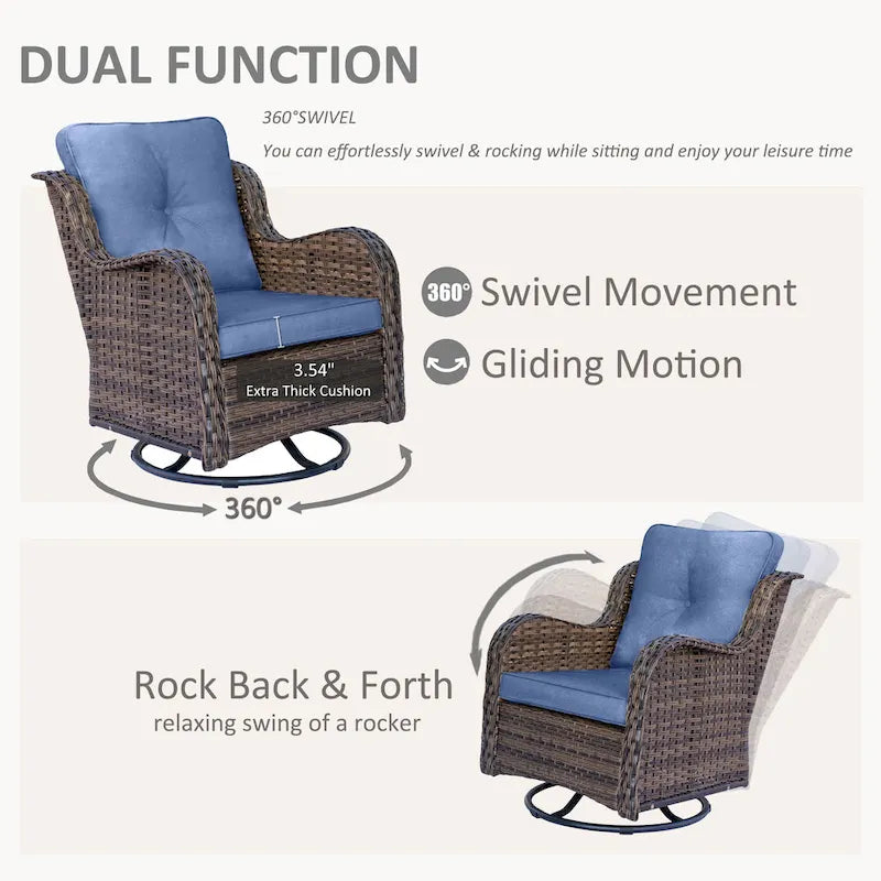 Salons de jardin en osier hauts pour l'extérieur avec fauteuils pivotants