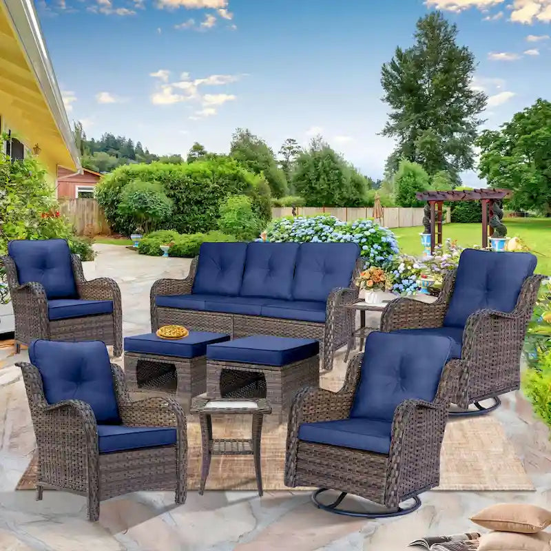 Salons de jardin en osier hauts pour l'extérieur avec fauteuils pivotants