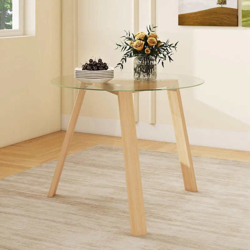 Table à manger ronde en verre trempé de 36 pouces pour 4 personnes