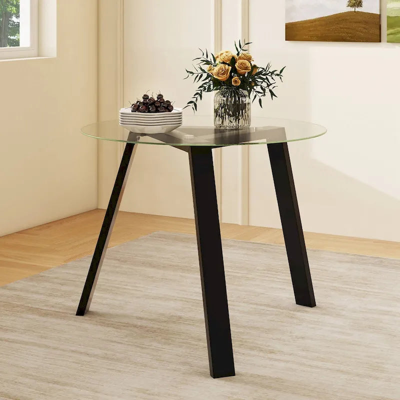 Table à manger ronde en verre trempé de 36 pouces pour 4 personnes