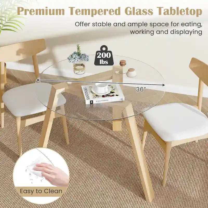 Table à manger ronde en verre trempé de 36 pouces pour 4 personnes