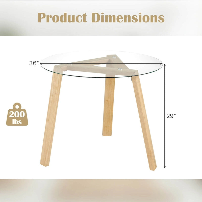 Table à manger ronde en verre trempé de 36 pouces pour 4 personnes