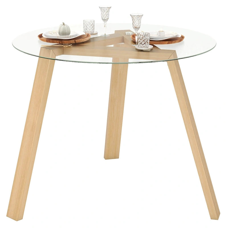 Table à manger ronde en verre trempé de 36 pouces pour 4 personnes