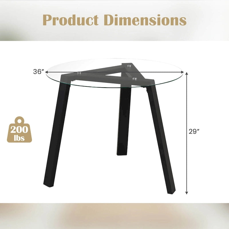 Table à manger ronde en verre trempé de 36 pouces pour 4 personnes