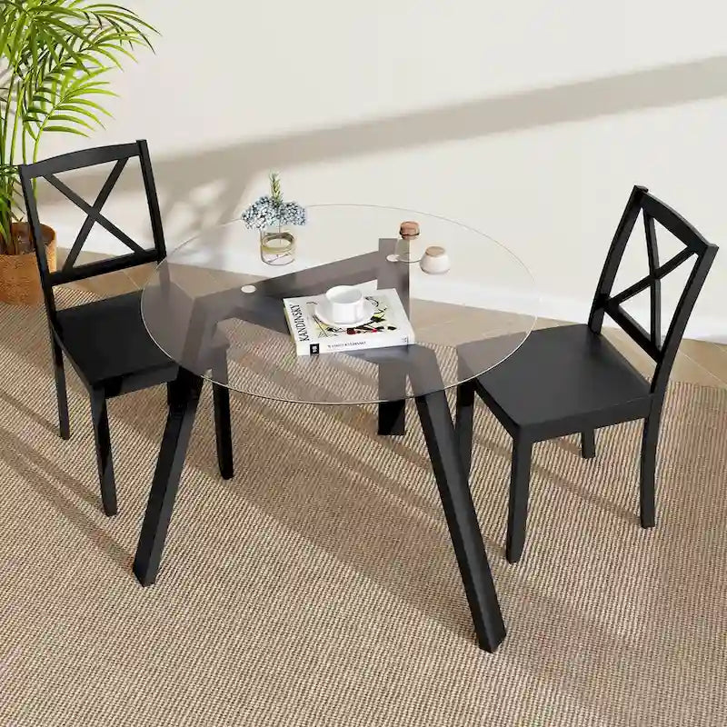 Table à manger ronde en verre trempé de 36 pouces pour 4 personnes