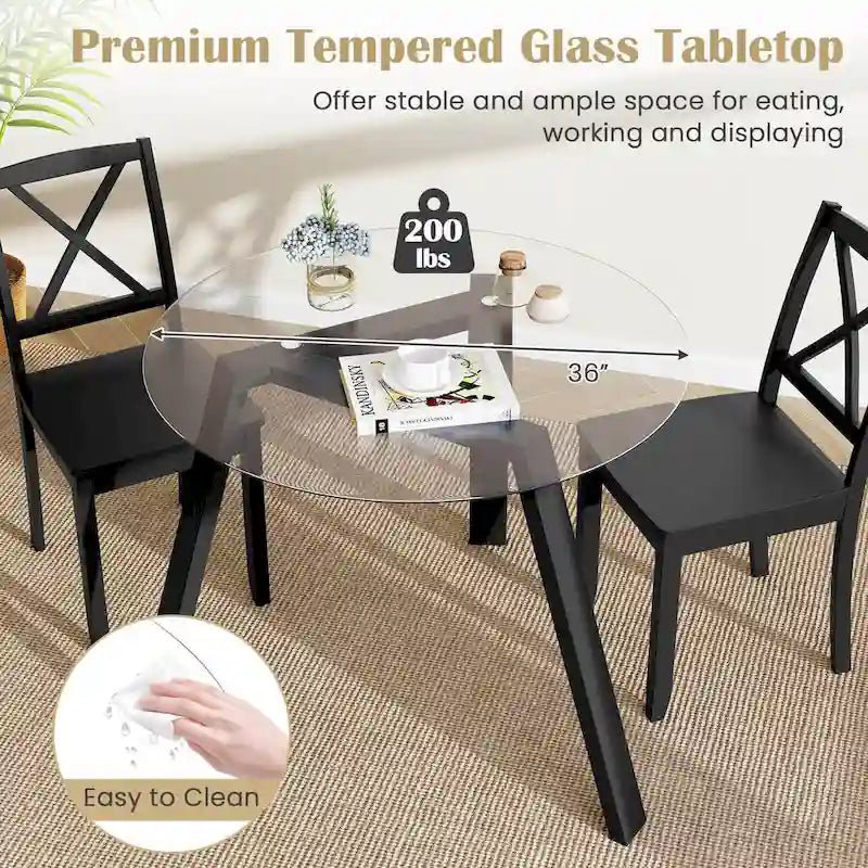Table à manger ronde en verre trempé de 36 pouces pour 4 personnes