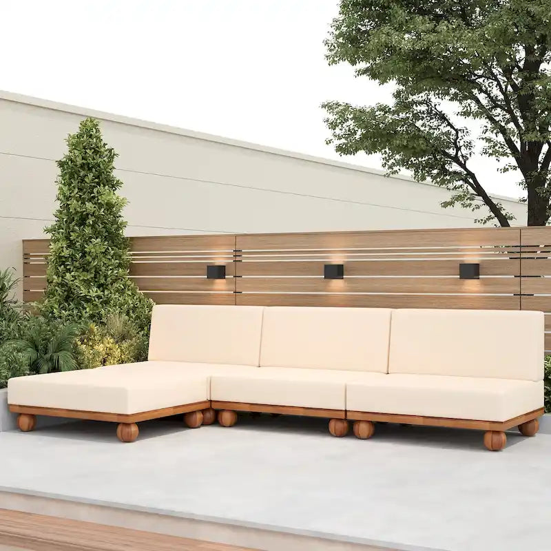 Canapé d'angle sectionnel 4 pièces Scott Living Dulcie en bois d'acacia avec coussins amovibles