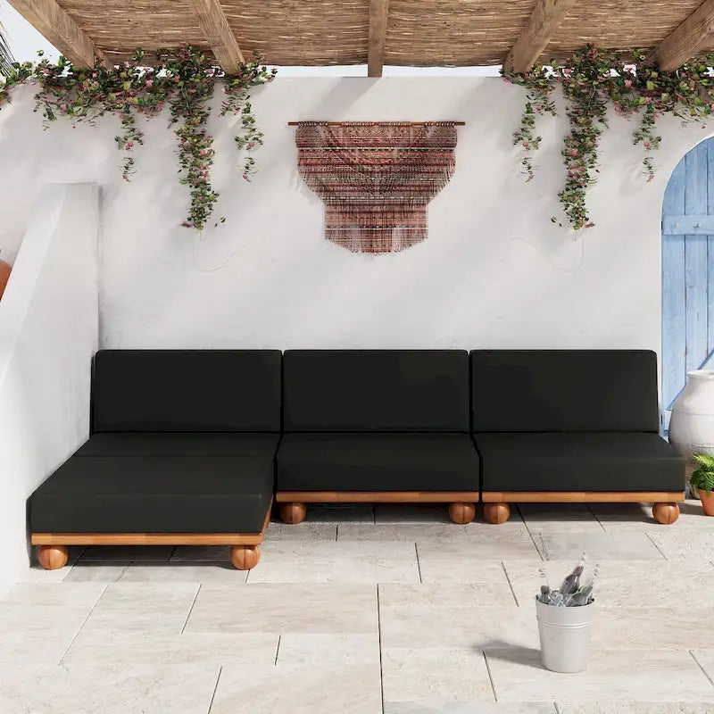 Canapé d'angle sectionnel 4 pièces Scott Living Dulcie en bois d'acacia avec coussins amovibles